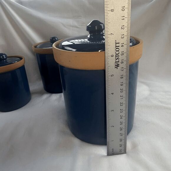 Three Piece Dark Blue Crockery/Jar/Canister Set, Unbranded, Made in Italy - Picture 5 of 10